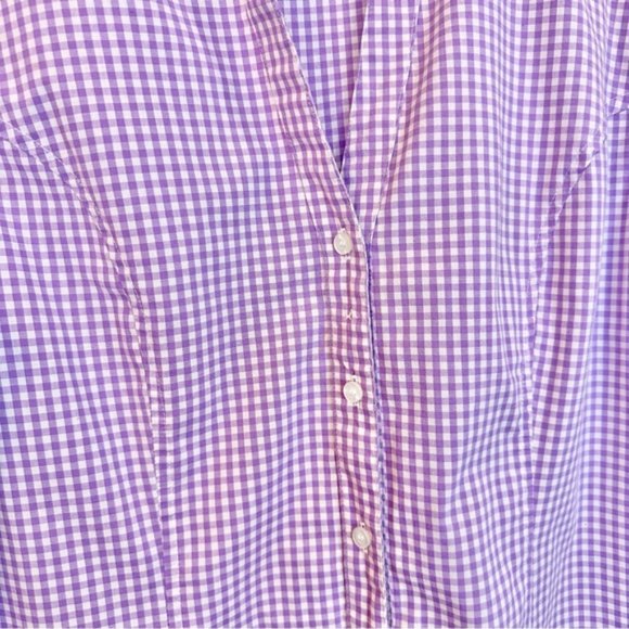 Riders by Lee Purple Lavender Gingham Short Sleeve Button Down Shirt Top Blouse - Picture 3 of 12